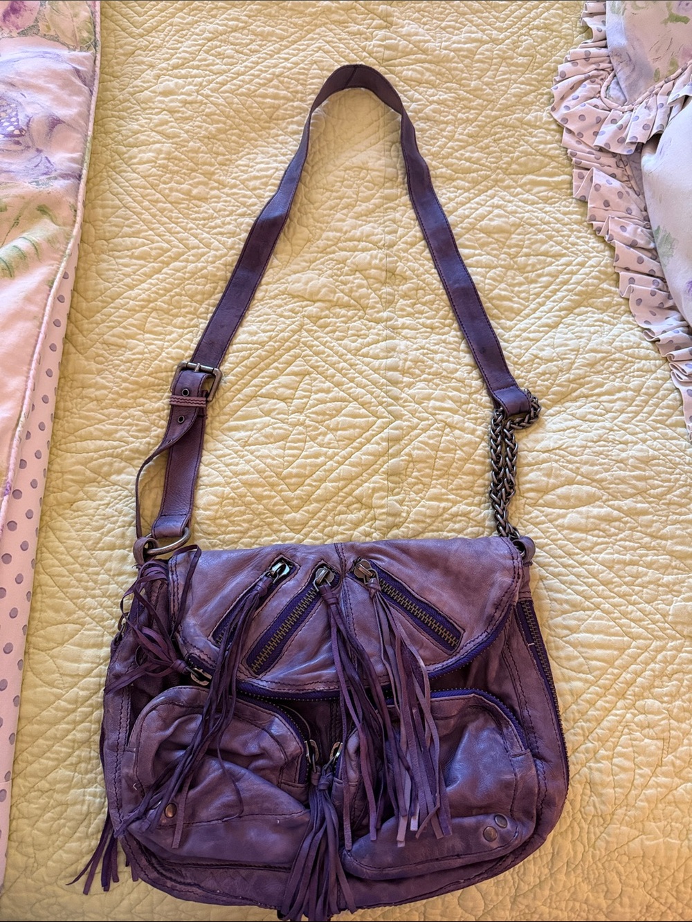 Tarnish Purple Fringe Leather Crossbody Bag